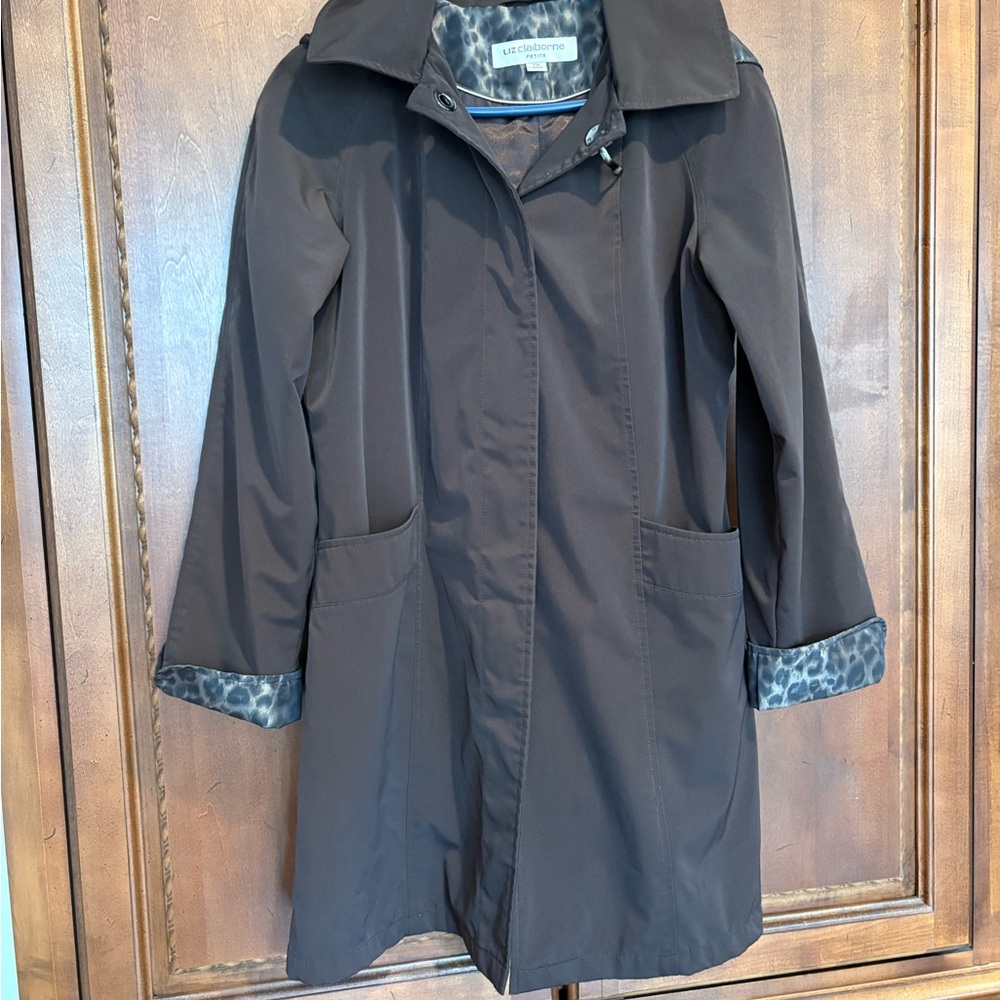 Liz Claiborne Dark Brown Trench/Rain  Coat with Patterned Lining